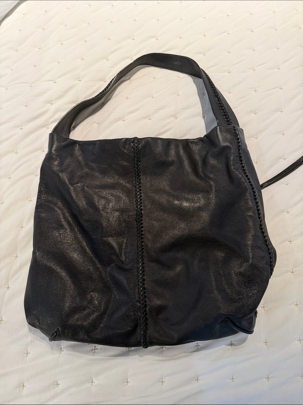 Black Leather Hobo Bag with Braided Detail